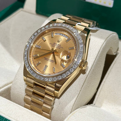 Rolex Day-Date Replica Watch Gold Wrapped Moissanite Baguette Diamond 40mm Clone