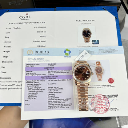 Rolex Day-Date Gold Wrapped Replica Watch With Moissanite Ruby Red Diamond 40mm Clone