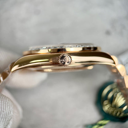 Rolex Day-Date Gold Wrapped Replica Watch With Moissanite Ruby Red Diamond 40mm Clone