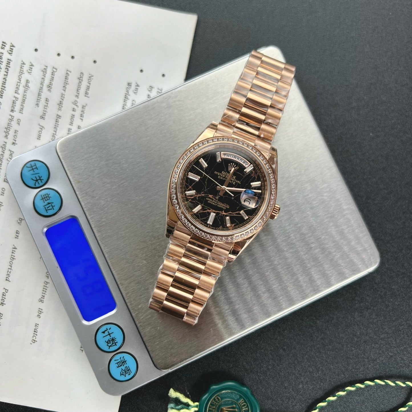 Rolex Replica Watch Day-Date Gold Wrapped Moissanite Diamonds Eisenkiesel Dial GS Factory 40mm