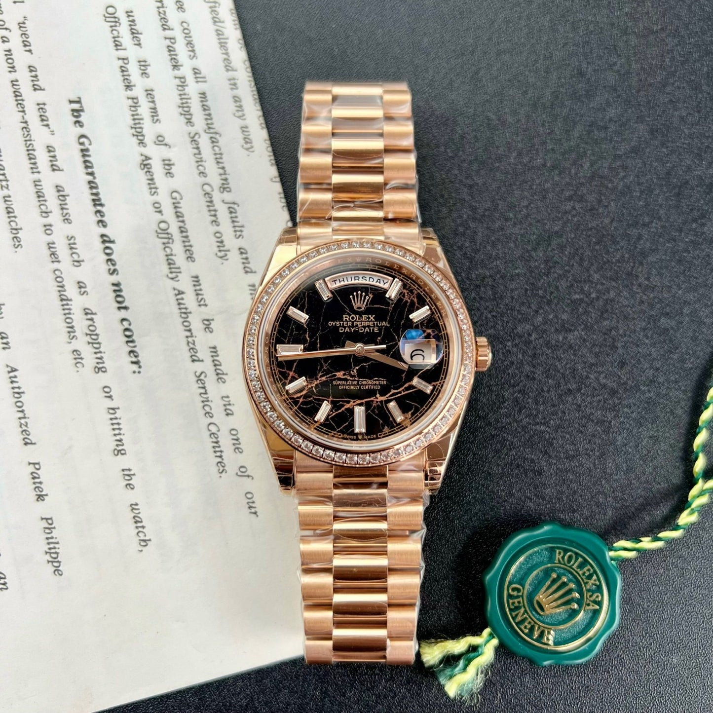 Rolex Replica Watch Day-Date Gold Wrapped Moissanite Diamonds Eisenkiesel Dial GS Factory 40mm