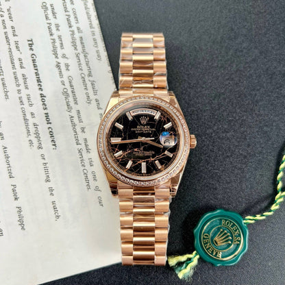 Rolex Replica Watch Day-Date Gold Wrapped Moissanite Diamonds Eisenkiesel Dial GS Factory 40mm