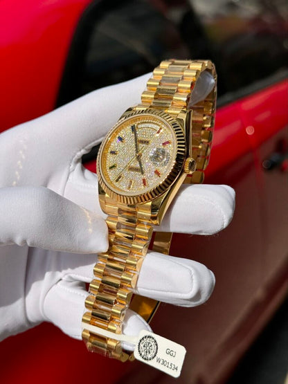 Rolex Day-Date Solid Gold Wrapped Replica Watch With Moissanite 40mm Clone