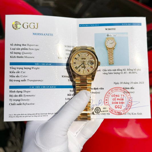 Rolex Day-Date Solid Gold Wrapped Replica Watch With Moissanite 40mm Clone