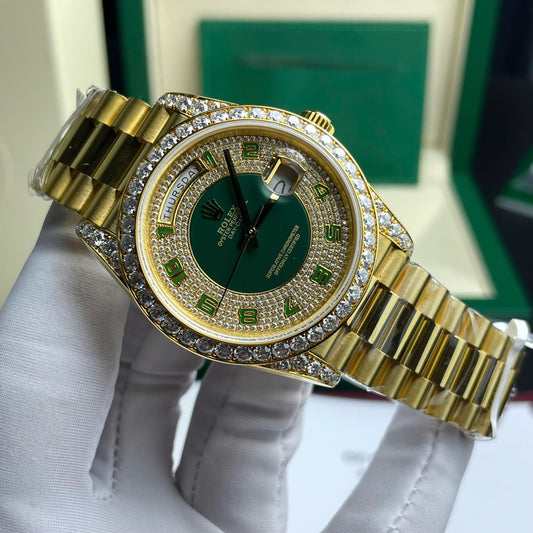 Rolex Day-Date Replica Watch Gold Wrapped + Moissanite Diamonds 40mm Clone