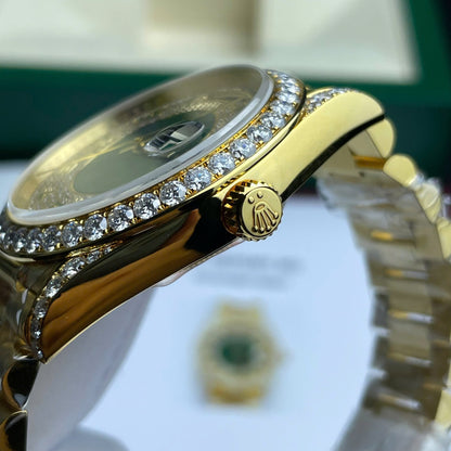 Rolex Day-Date Replica Watch Gold Wrapped + Moissanite Diamonds 40mm Clone