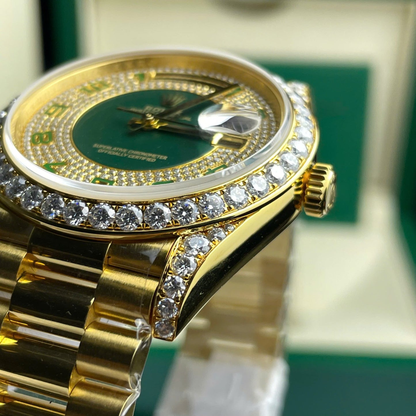Rolex Day-Date Replica Watch Gold Wrapped + Moissanite Diamonds 40mm Clone