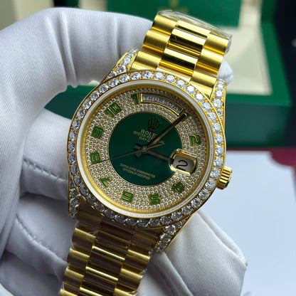 Rolex Day-Date Replica Watch Gold Wrapped + Moissanite Diamonds 40mm Clone