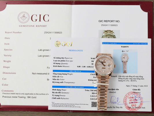 Rolex Day-Date Gold Wrapped + Moissanite Baguette Diamonds Replica Watch GMF 40mm Clone