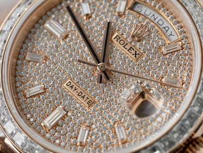 Rolex Day-Date Gold Wrapped + Moissanite Baguette Diamonds Replica Watch GMF 40mm Clone