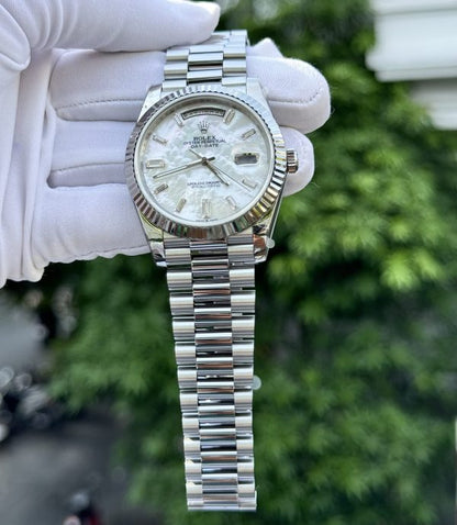 Rolex Day-Date Replica Watch Custom Mother Of Pearl & Moissanite Diamonds Baguetee 40mm Clone
