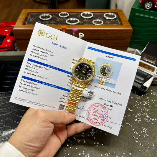 Rolex Day-Date  Watch Black Dial Moissanite Diamonds Custom 40mm Clone
