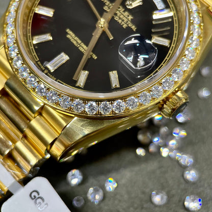 Rolex Day-Date  Watch Black Dial Moissanite Diamonds Custom 40mm Clone