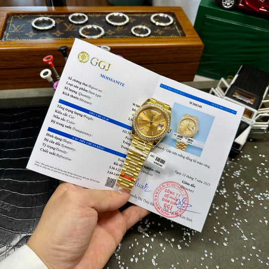Rolex Day-Date Yellow Dial Moissanite Diamonds EW Factory 40mm