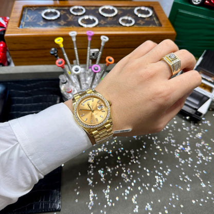 Rolex Day-Date Yellow Dial Moissanite Diamonds EW Factory 40mm