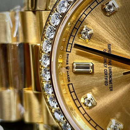 Rolex Day-Date Yellow Dial Custom Moissanite Diamonds 40mm Clone