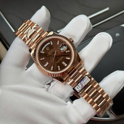 Rolex Day-Date Dial Chocolate Copies Watch 18K Gold Wrapped  QF 40mm