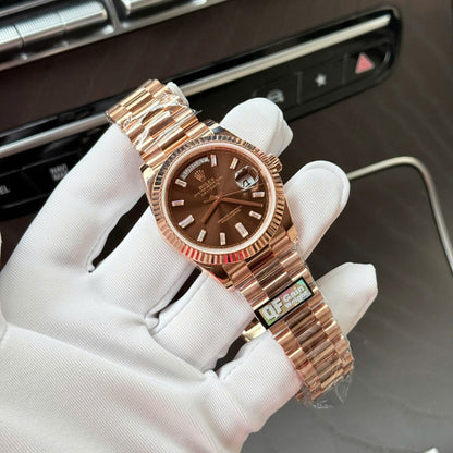 Rolex Day-Date Dial Chocolate Copies Watch 18K Gold Wrapped  QF 40mm