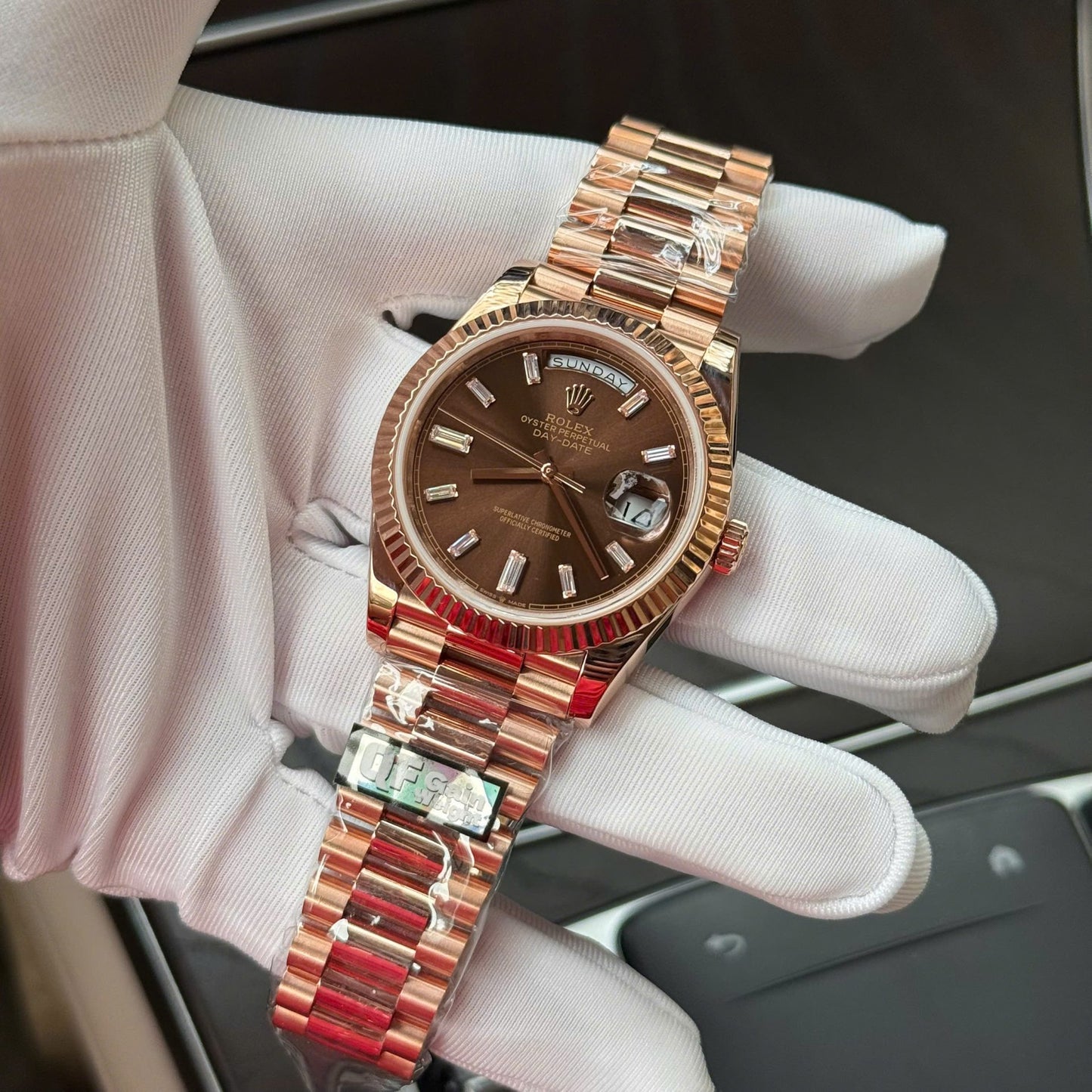 Rolex Day-Date Dial Chocolate Copies Watch 18K Gold Wrapped  QF 40mm