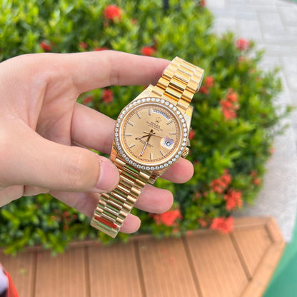Rolex Day-Date Best Replica Watch Diamond Bezel Champagne Dial 40mm Clone