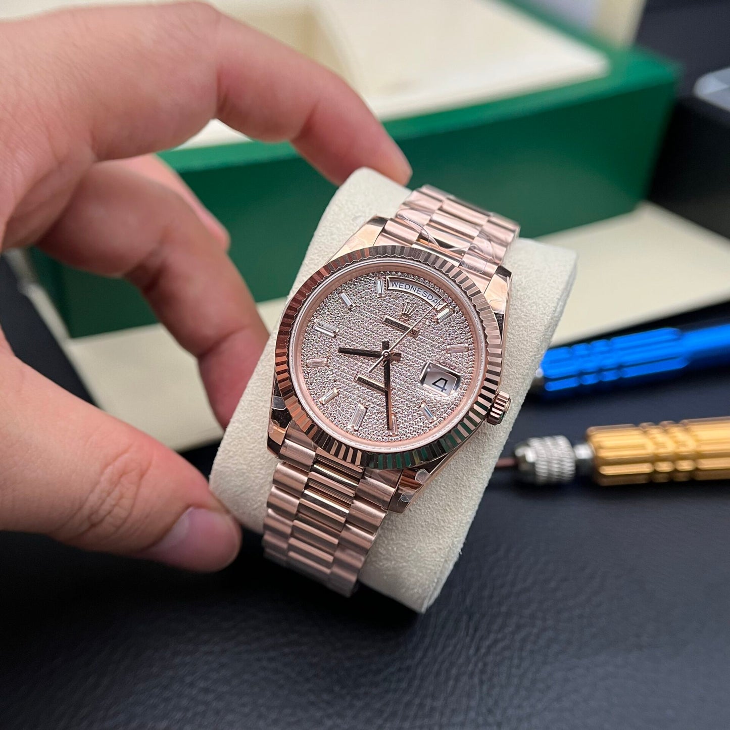 Rolex Day-Date Full Diamond Dial Replica Watch GM Factory 40mm