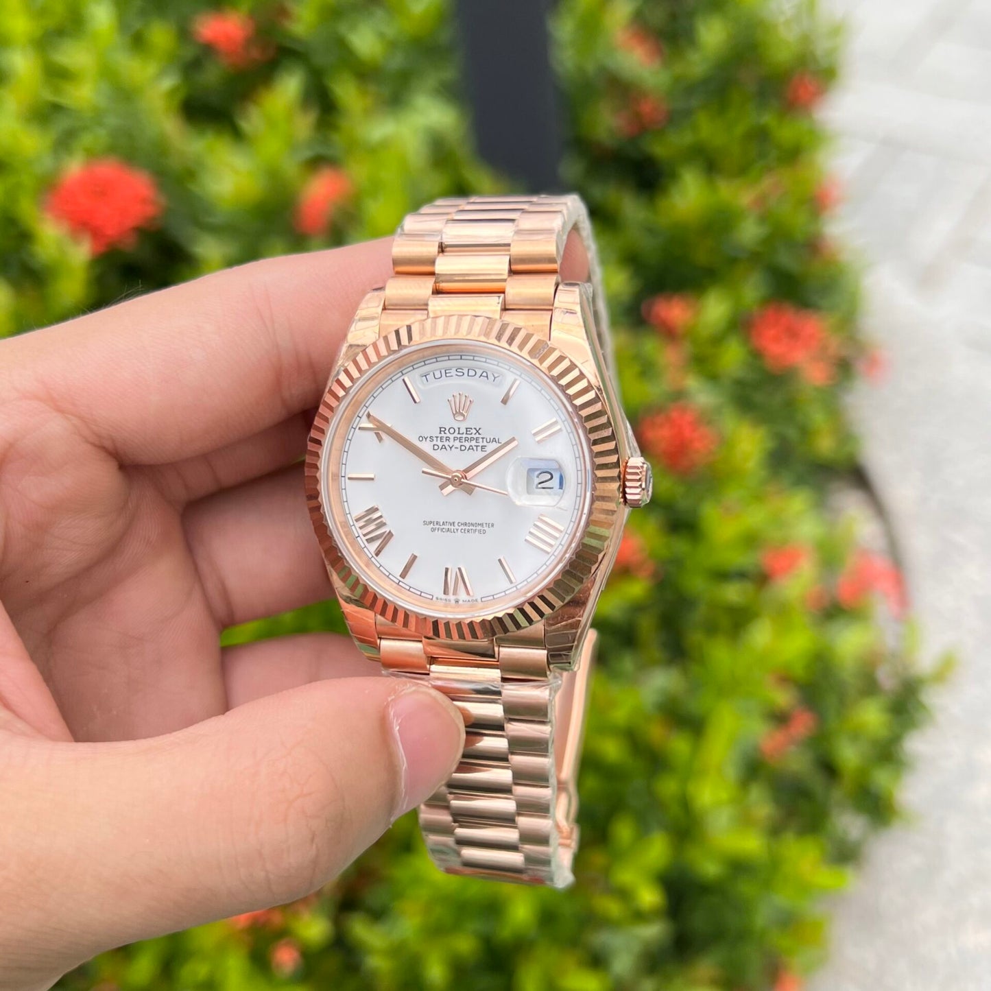 Rolex Day-Date Rose Gold Best Replica Watch White Dial EW Factory 40mm