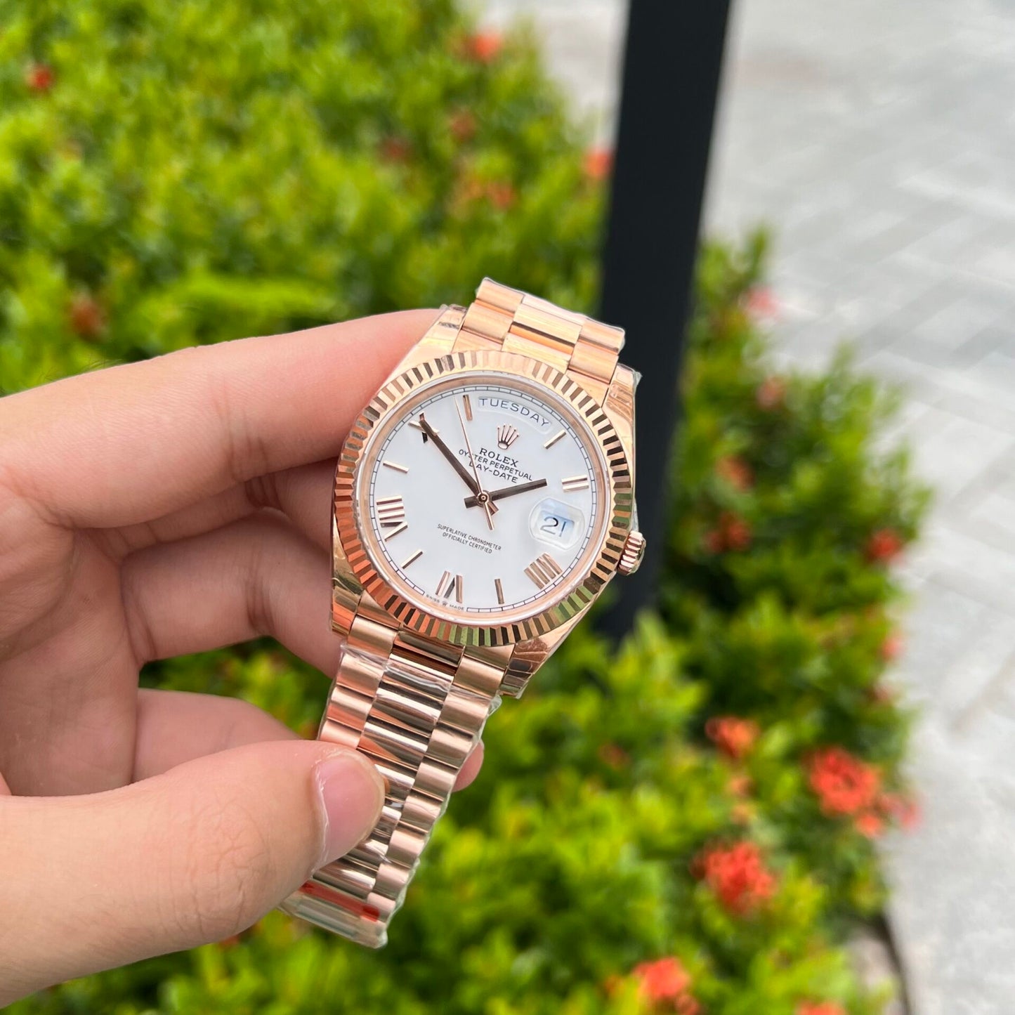 Rolex Day-Date Rose Gold Best Replica Watch White Dial EW Factory 40mm