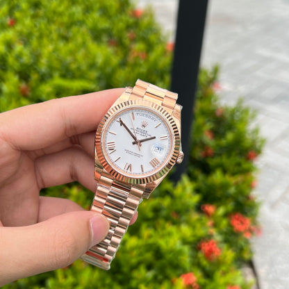 Rolex Day-Date Rose Gold Best Replica Watch White Dial EW Factory 40mm