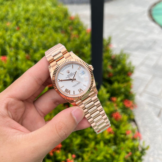 Rolex Day-Date Rose Gold Best Replica Watch White Dial EW Factory 40mm