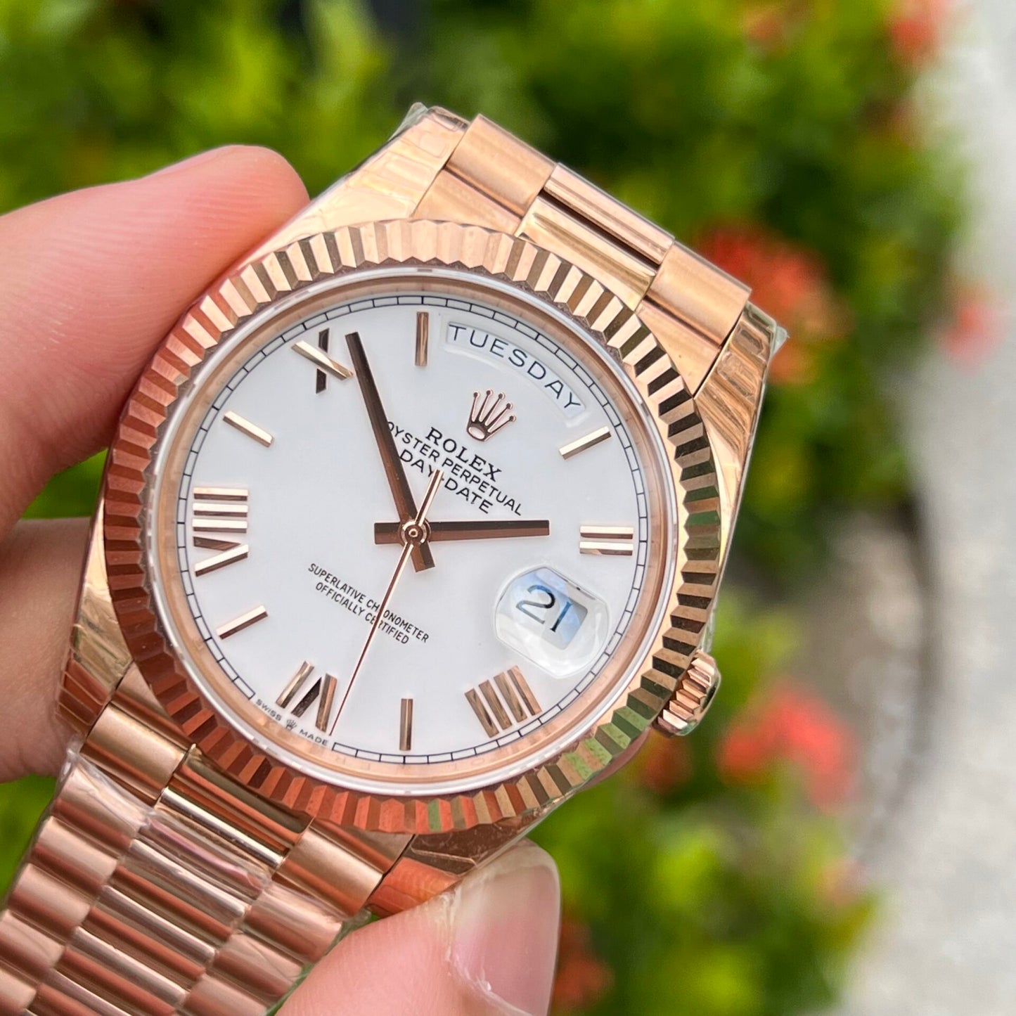 Rolex Day-Date Rose Gold Best Replica Watch White Dial EW Factory 40mm