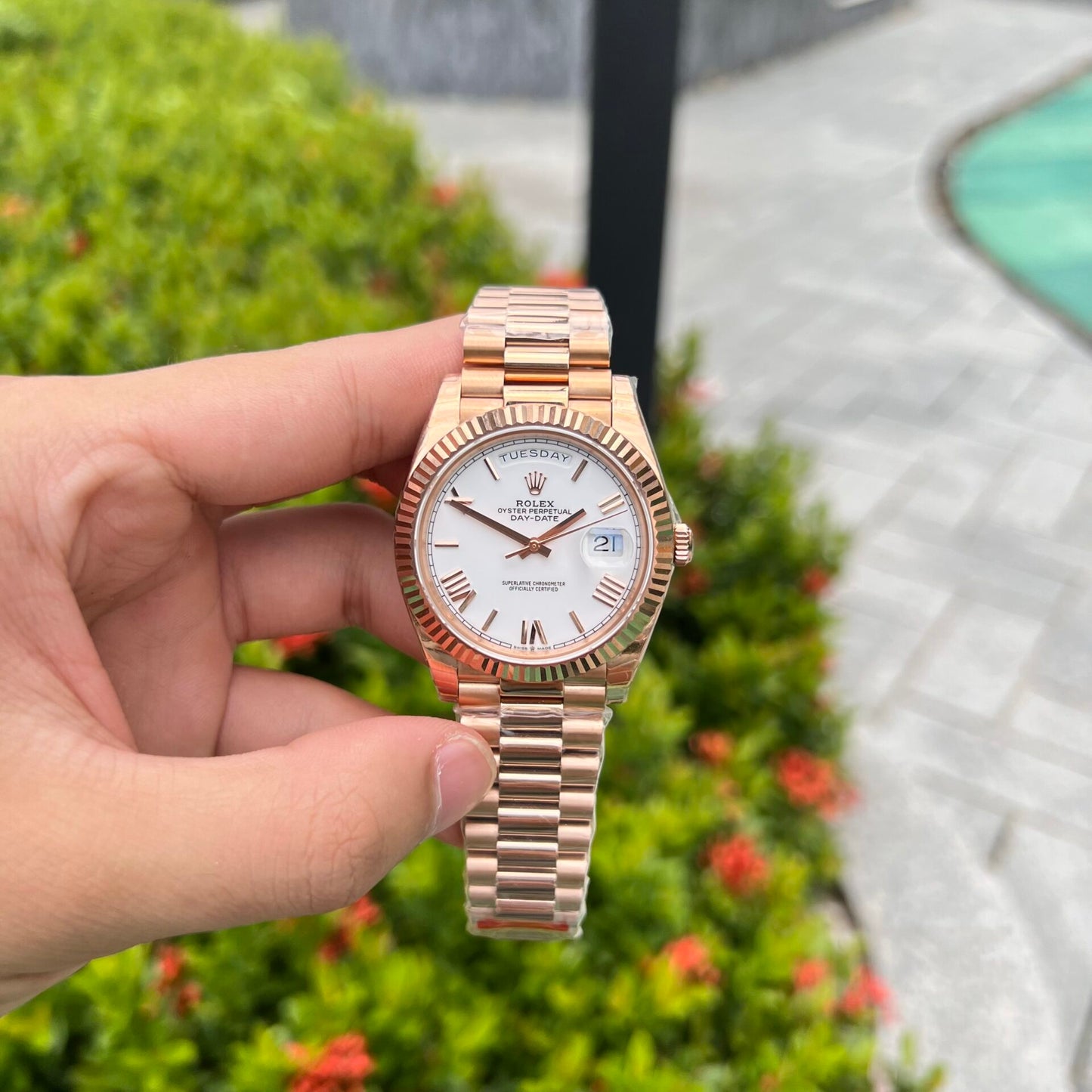 Rolex Day-Date Rose Gold Best Replica Watch White Dial EW Factory 40mm