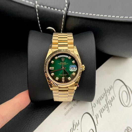 Rolex Day-Date Green Dial Gold Plated Best Replica Watch EW Factory 36mm