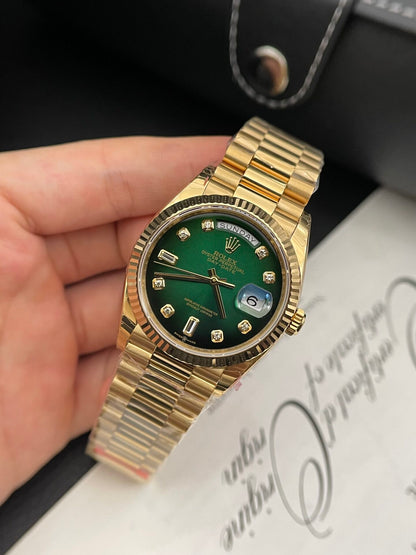 Rolex Day-Date Green Dial Gold Plated Best Replica Watch EW Factory 36mm