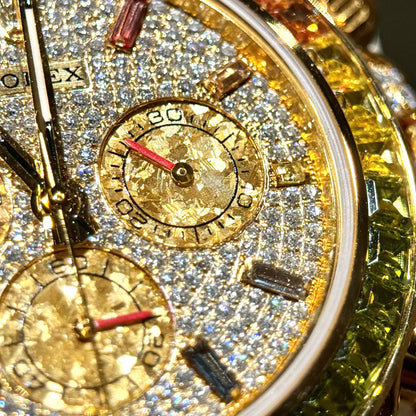 Rolex Daytona 116598RBOW Refined Moissanite & Synthentic Gemstone 18K Gold Wrapped 40mm Clone
