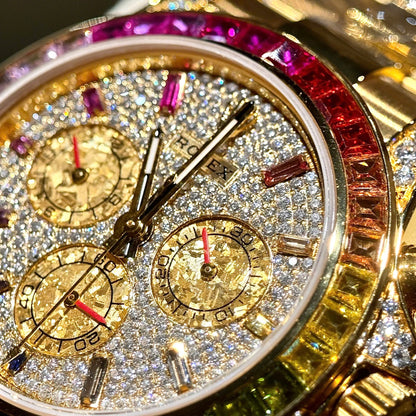 Rolex Daytona 116598RBOW Refined Moissanite & Synthentic Gemstone 18K Gold Wrapped 40mm Clone