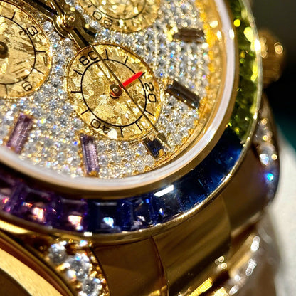 Rolex Daytona 116598RBOW Refined Moissanite & Synthentic Gemstone 18K Gold Wrapped 40mm Clone