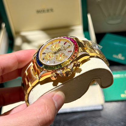 Rolex Daytona 116598RBOW Refined Moissanite & Synthentic Gemstone 18K Gold Wrapped 40mm Clone