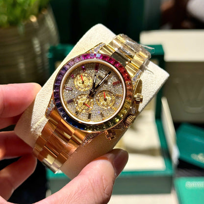 Rolex Daytona 116598RBOW Refined Moissanite & Synthentic Gemstone 18K Gold Wrapped 40mm Clone