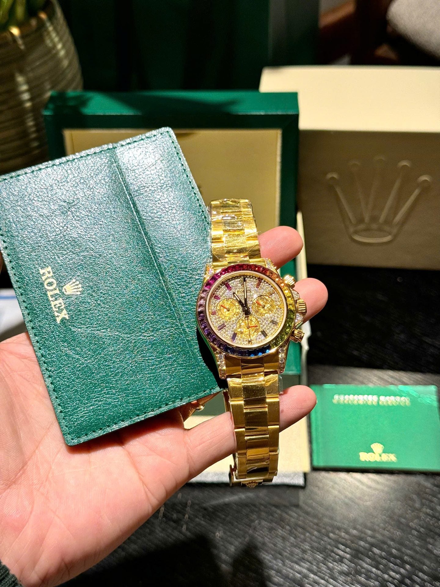 Rolex Daytona 116598RBOW Refined Moissanite & Synthentic Gemstone 18K Gold Wrapped 40mm Clone