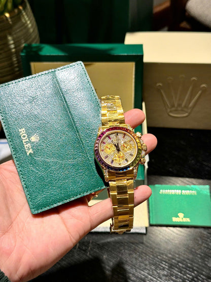 Rolex Daytona 116598RBOW Refined Moissanite & Synthentic Gemstone 18K Gold Wrapped 40mm Clone