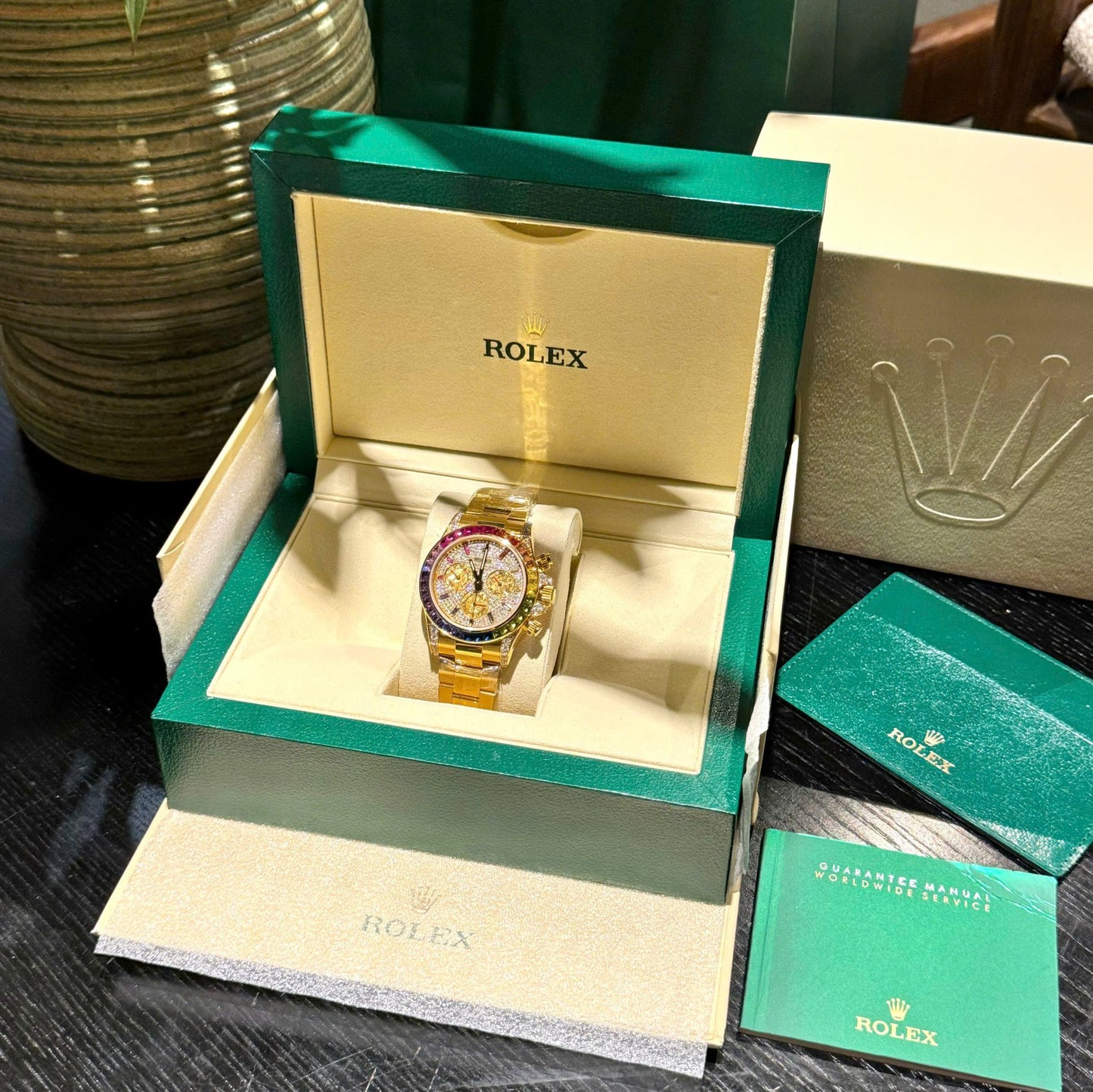 Rolex Daytona 116598RBOW Refined Moissanite & Synthentic Gemstone 18K Gold Wrapped 40mm Clone