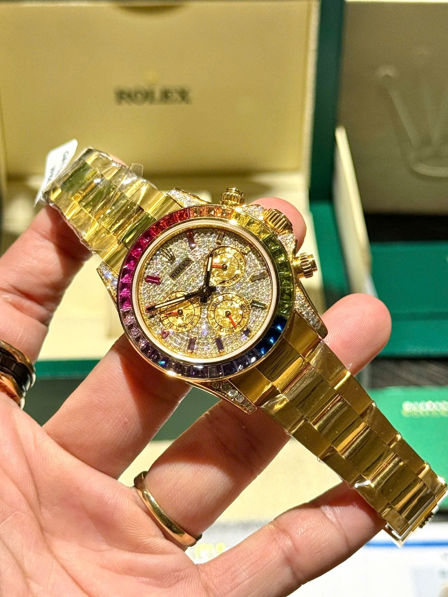 Rolex Daytona 116598RBOW Refined Moissanite & Synthentic Gemstone 18K Gold Wrapped 40mm Clone