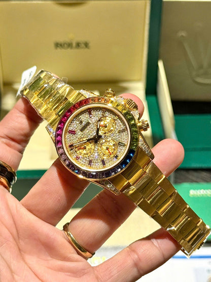 Rolex Daytona 116598RBOW Refined Moissanite & Synthentic Gemstone 18K Gold Wrapped 40mm Clone