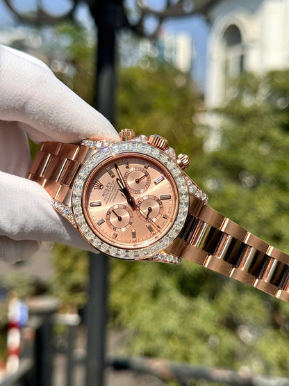 Rolex Cosmograph Daytona 126595TBR Replica Watch Custom Gold Wrapped And Moissanite Diamonds 40mm Clone