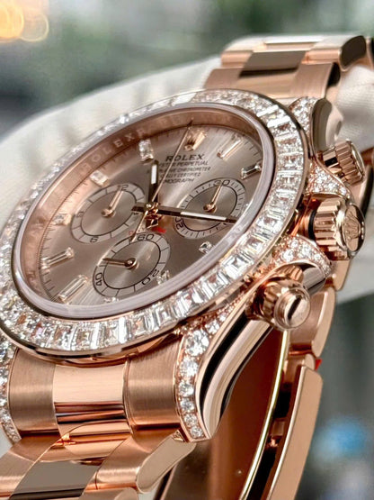 Rolex Cosmograph Daytona 126595TBR Replica Watch Custom Gold Wrapped And Moissanite Diamonds 40mm Clone