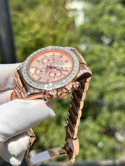 Rolex Cosmograph Daytona 126595TBR Replica Watch Custom Gold Wrapped And Moissanite Diamonds 40mm Clone