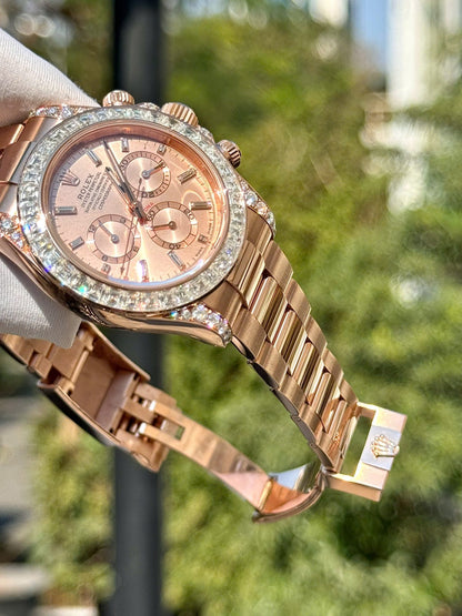 Rolex Cosmograph Daytona 126595TBR Replica Watch Custom Gold Wrapped And Moissanite Diamonds 40mm Clone