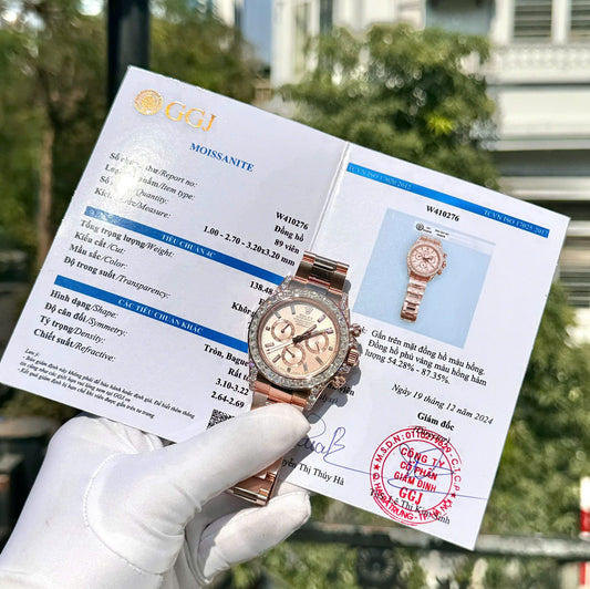 Rolex Cosmograph Daytona 126595TBR Replica Watch Custom Gold Wrapped And Moissanite Diamonds 40mm Clone