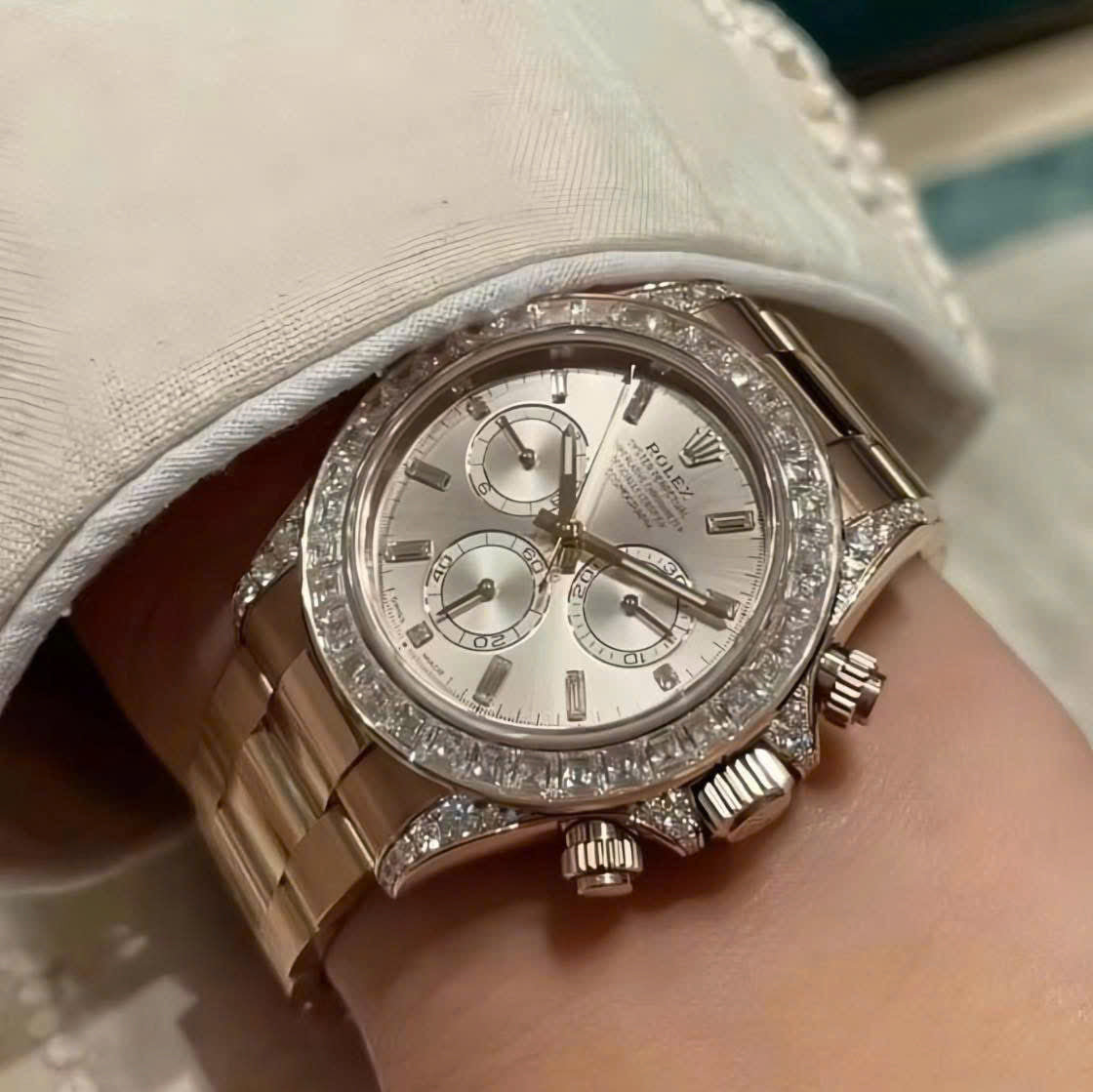 Rolex Cosmograph Daytona 126595TBR Replica Watch Custom Gold Wrapped And Moissanite Diamonds 40mm Clone