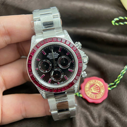 Rolex Daytona Replica Watch Custom 18K Solid White Gold Baguette Diamonds 40mm Clone